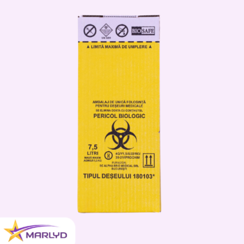 Cutii carton 7,5 L pentru incinerare cu sac galben inclus BIOSAFE